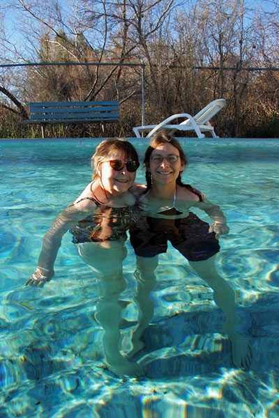 Jutta and Caroline in the hot spring at Shoshone Inn near Death Valley National Park in California
