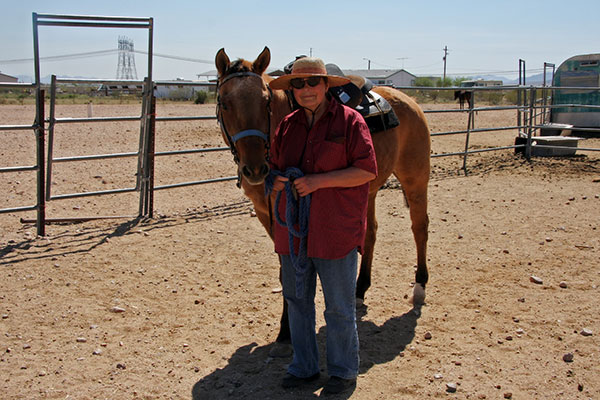 Jutta Engelhardt and the horse she rode today at Chile Acres in Tonopah, Arizona